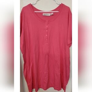 NEW Romans Sz 2X 26/28 Pink Henley Tunic Top Short Sleeve Casual Tee Shirt